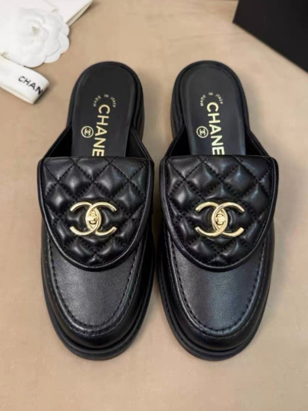 Chanel Black Turnlock Mules